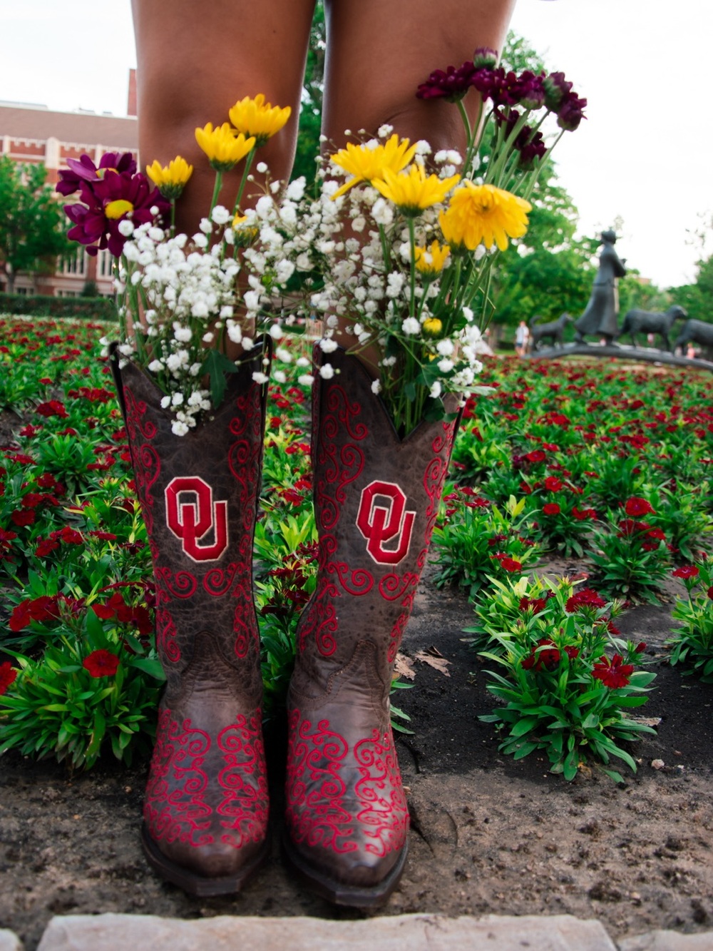Vaccari OU Brown Leather Cowboy Boots with Red Embroidered Accents